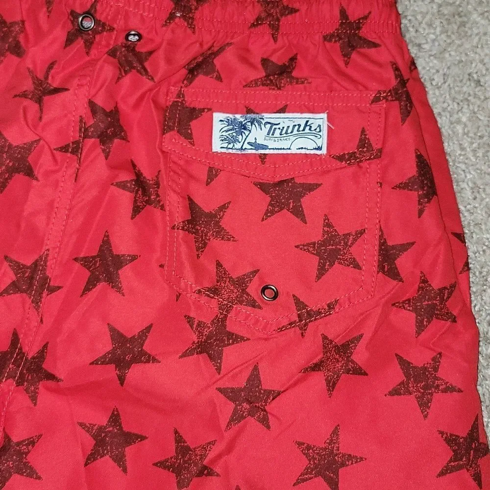 New Trunks Surf & Swim San O Short Lined Swim Trunks Tomato / Black Size S Small